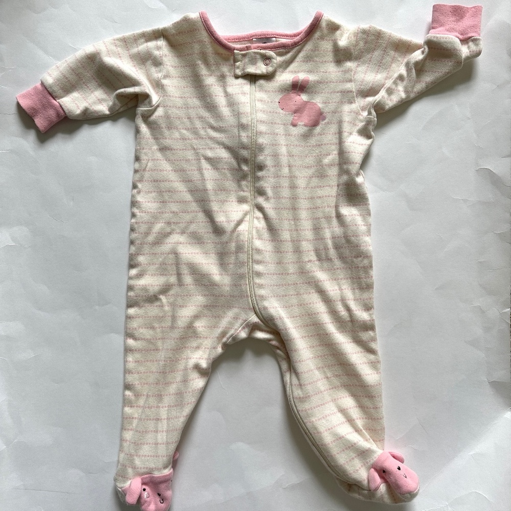 Baby Girl Sleeper Pajamas Size 3-6M Organic Cotton Bunny Stripes